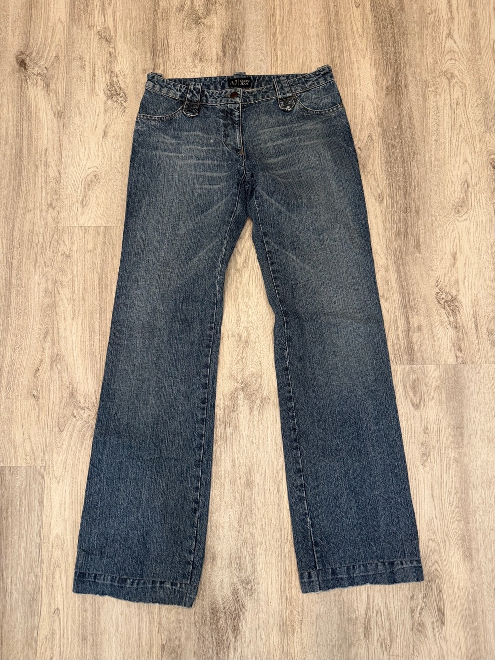 Vintage Armani Jeans Indigo 003 Low Rise Flare Jeans Made Italy 30